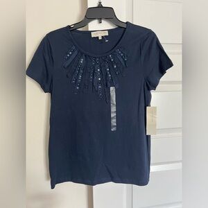 Jones New York  Blue Sequin Short Sleeve Top women’s size M